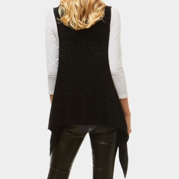 LOF Open Front Vest Draped Chenille Vest Black Sleeveless Asymmetric Cardigan OS - Picture 2 of 6